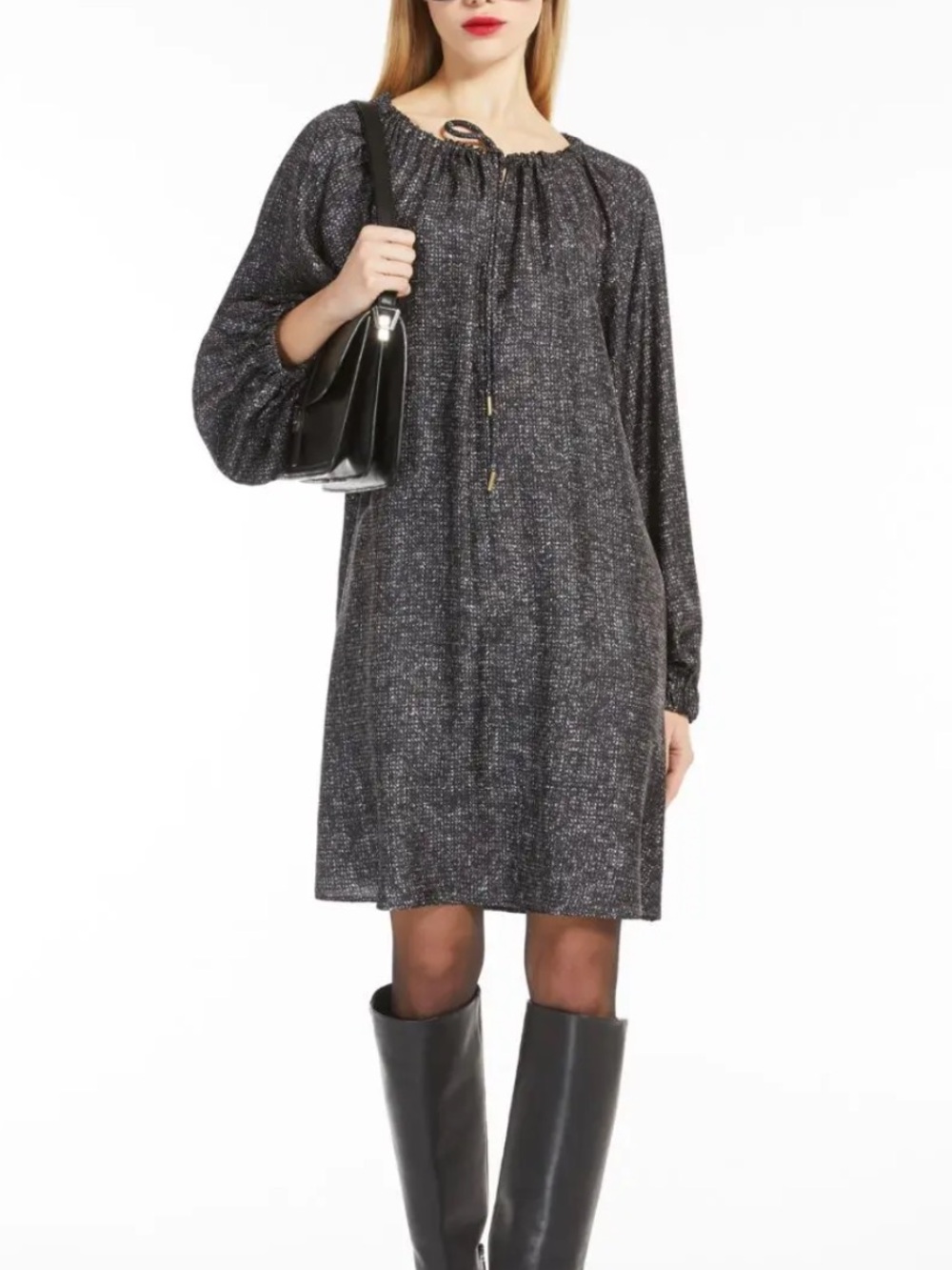 MaxMara Utilita silk dress with voluminous raglan sleeves, gathered Neck US 10